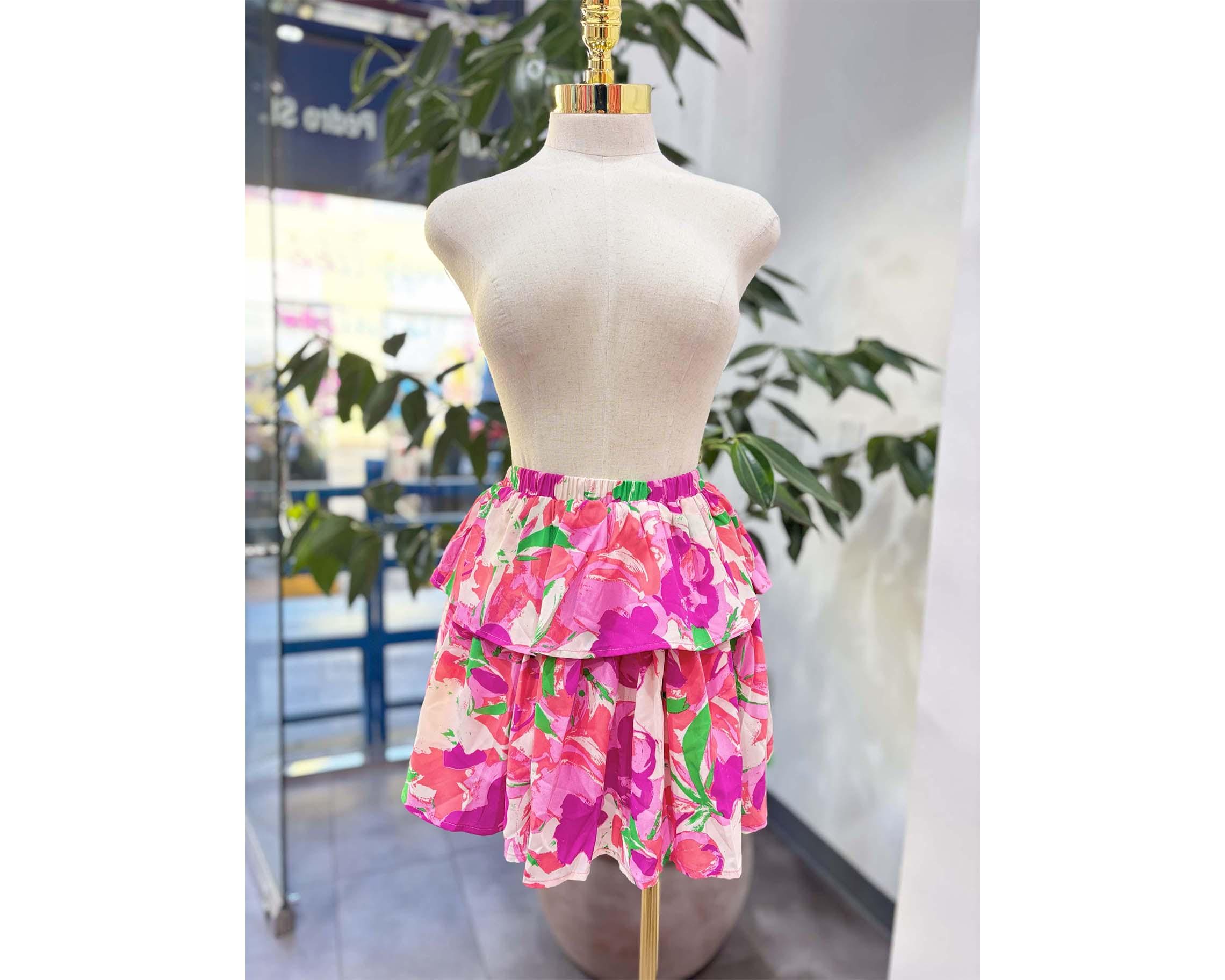 Floral Tiered Ruffle Mini Skirt – High-Waisted Flowy Skirt