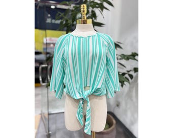 Striped Tie-Front Blouse – Wide Sleeve Relaxed Fit Top