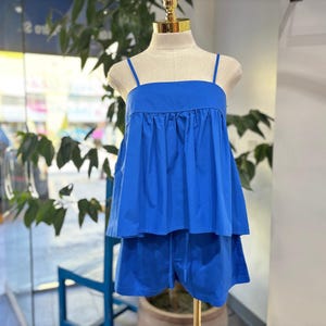 Tiered Cotton Lounge Set – Spaghetti Strap Top & Shorts