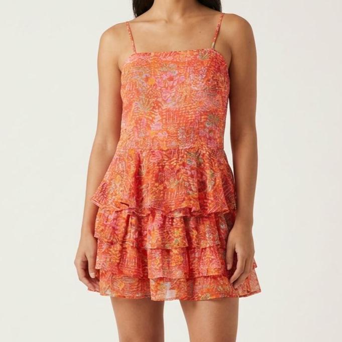 open lace back dress Squasht Petal Sleeve Dress in Scarlet Red Ditsy Floral Print Xs main image 0