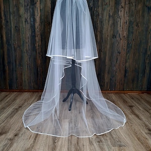 Classic satin veil with ribbon chapel length veil Two tier veil satin trim length cathedral veil Satin ribbon veil edge veil Satin veil