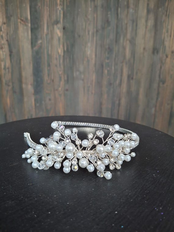 Pearl Bridal Wide Headband Wedding Hairpiece Pearl Headband  display picture 1