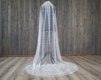 Pearl Veil Scattered Pearl Wedding Veil Embellished Veil  display picture 3