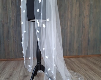 Floral veil floor length veil chapel veil with flowers ivory Custom 3d floral veil Unique wedding veil flower cathedral veil Bridal veil