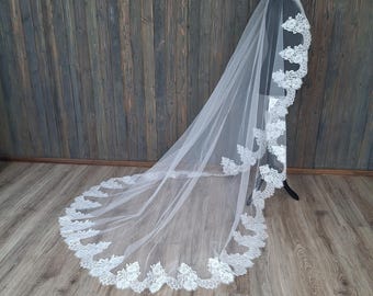 Chantilly lace veil Cathedral veil with trim lace veil Mantilla veil in lace trim veil Cathedral lace veil in french lace veil Wedding veils