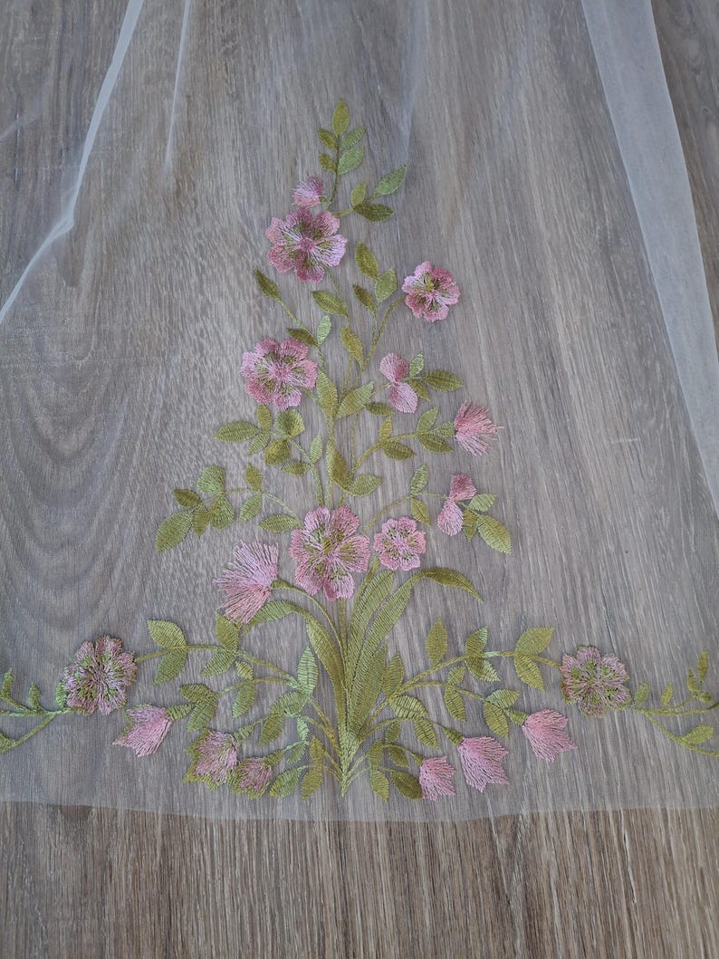 Vibrant bridal veil wild flowers embroidered floral veil wildflower Colorful fine veil Flowery Cathedral custom length veils from Ukraine image 10