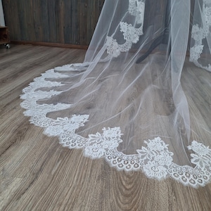 Lace veil in floor length veil Chantilly lace veil lace trim veil in mantilla veil ivory lace cathedral veil Spanish mantilla wedding veil