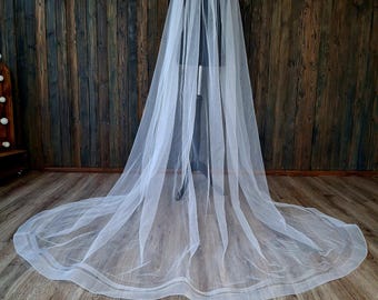 Wedding veil horsehair veil Cathedral veil horsehair trim veil Floor length veil horsehair edge veil Unique horsehair chapel length veil