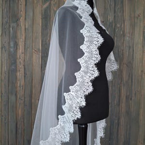 Lace veil with chantilly lace veil Mantilla veil in lace trim veil Wedding veil sequins mantilla lace veil Ivory lace cathedral veil