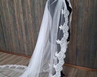 Сathedral wedding veil lace trim Bridal mantilla veil ivory with chantilly spanish style