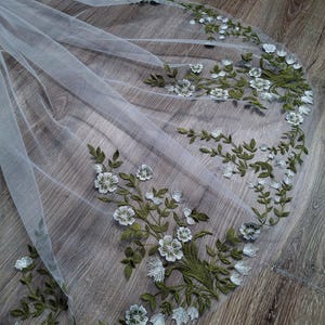 Colorful floral embroidered veil wild flowers bridal veil wedding veil outdoor wedding veil with floral embroidery veil floral lace veils
