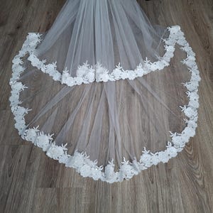 Flower lace veil two tier chapel length veil floral wedding veil lace veil with comb flower veil style boho Flower Lace wedding blush veil