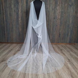 Wedding cape floor length veil with raw edge wedding cape Custom bridal cape veil shoulder train ivory Veil cape English style Modern veil