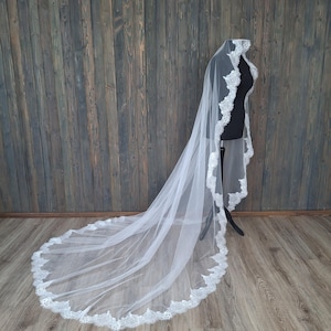 Сhantilly lace veil in lace trim veil Сathedral veil with trim lace veil Spanish mantilla with sequin Mantilla veil floor length veil Veil