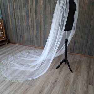 Vibrant bridal veil wild flowers embroidered floral veil wildflower Colorful fine veil Flowery Cathedral custom length veils from Ukraine image 9