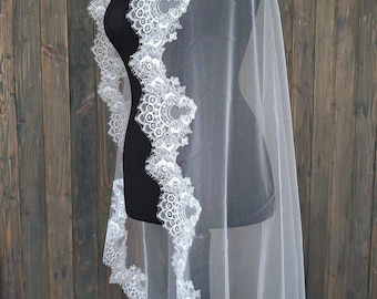 Brautschleier Spitzenbesatz Hochzeitsschleier Chantilly-Spitze Brautschleier Kurzer Schleier Brautschleier Elfenbeinspitze Brautschleier