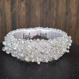 Pearl bridal headband bride Crystals headband Pearl headpiece Headband bridesmaid crown beaded headband Elegant pearl crown pearl headpiece