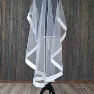 Simple wedding veil satin ribbon edge bridal Classic satin veil cathedral bridal veil with ribbon trim fingertip veil ribbon veil satin edge