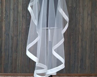 Simple wedding veil satin ribbon edge bridal Classic satin veil cathedral bridal veil with ribbon trim fingertip veil ribbon veil satin edge