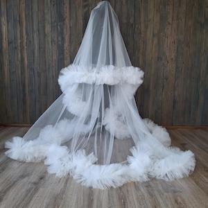 Wedding veil with ruffle veil Lush bridal veil edge ruffled veil Cathedral veil soft floor length veil ruffle trim blusher veil custom veil