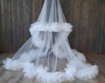 Wedding veil with ruffle veil Lush bridal veil edge ruffled veil Cathedral veil soft floor length veil ruffle trim blusher veil custom veil