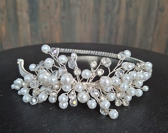 Pearl bridal wide headband Wedding hairpiece pearl headband Bridal hair piece bridal headband Bridal pearl headband bridal headpiece