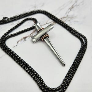 Handcrafted Nail cross necklace, 22&quot; black chain necklace