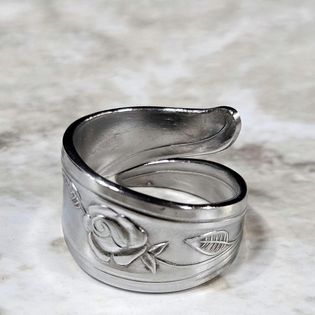 Recycled Spoon Ring With Rose Stainless Steel - Etsy