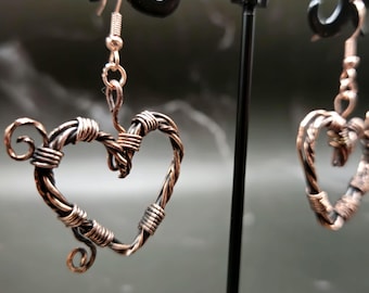 Copper heart earrings, handcrafted