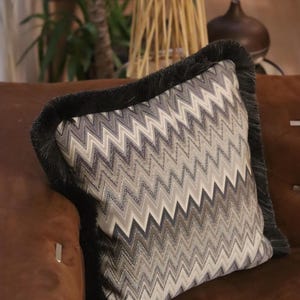 Containing almost all shades of Gray cotton zigzag pillowcase, cushion cover, throw pillow for couch, for bed, handmade, chevron, zig zag,