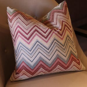 Chenille pink zigzag pillowcase, cushion cover, throw pillow for couch, for bed, handmade, chevron, zig zag,