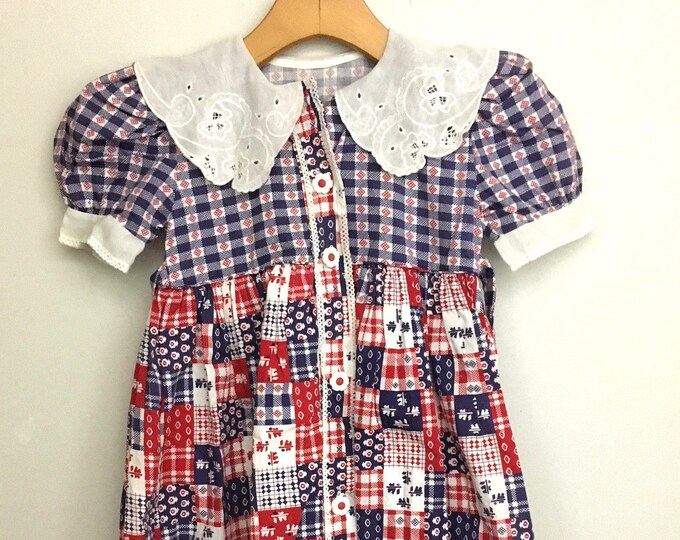 Vintage Little Girls PATCHWORK Dress / Red White Blue FLORAL Etsy