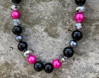 HANDMADE Pink and Black Statement Necklace