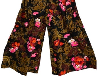 Rare Vintage FLORAL Bell Bottoms - 1960's Flower Pattern Palazzo Pants - XXS