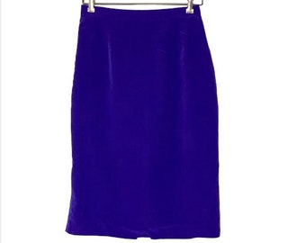 Vintage Purple SILK Skirt - Straight Cut Knee Length Skirt - 28 30 Waist