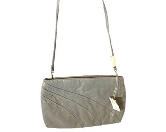 Vtg 80s DEADSTOCK Gray Vinyl Clutch w ASYMMETRICAL Pattern & DETACHABLE Strap