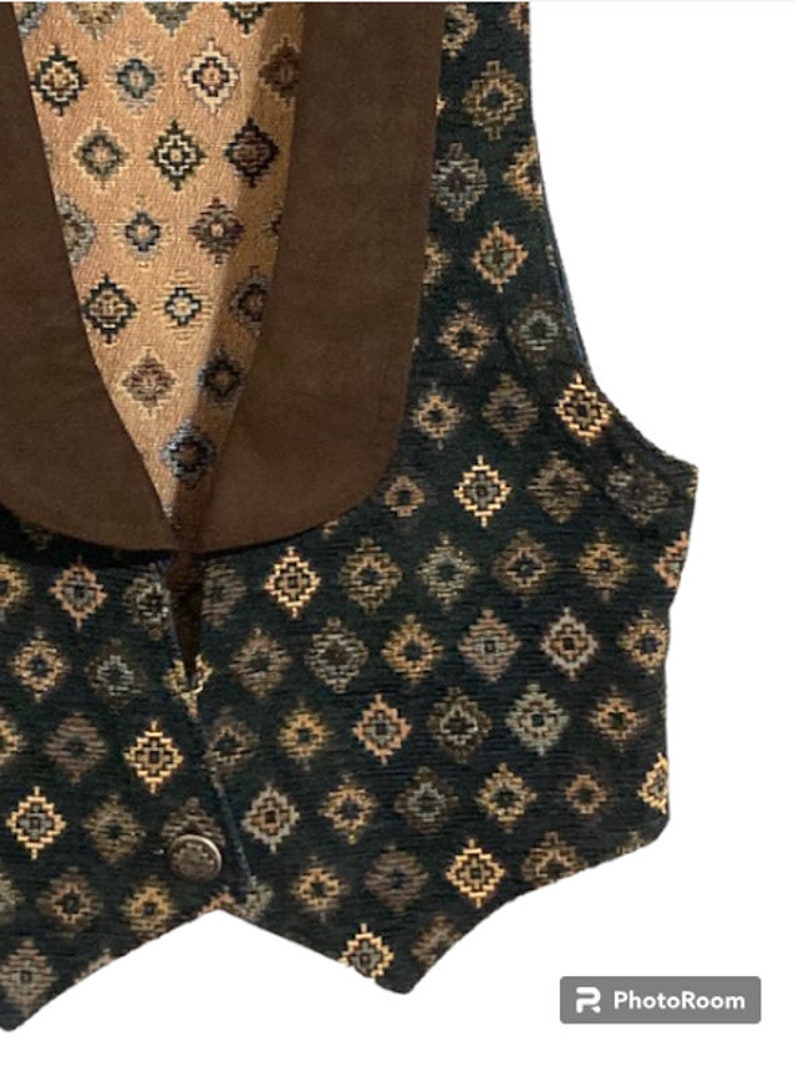 Vintage TAPESTRY Black & Brown Vest Cropped Southwestern Vest Medium image 3