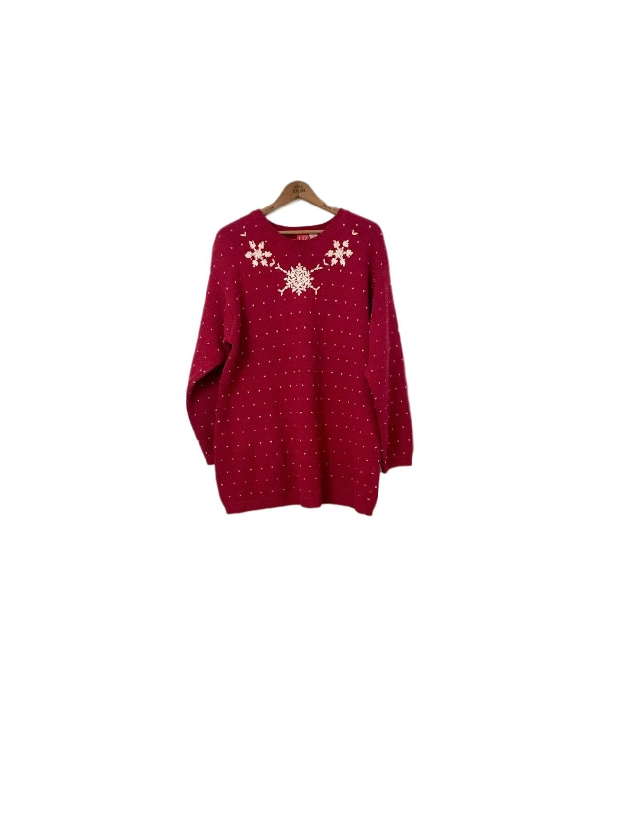 red slouchy sweater