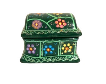 Vintage Little Mexican Clay Trinket Jewelry Box - Hand Painted Terra-cotta Pottery