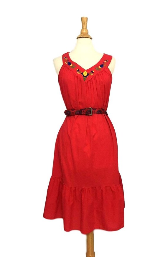 red ruffle bottom dress