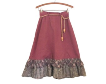 Vintage MAUVE Ruffle Tiered Skirt With BELT - 60's Dusty Rose Skirt - 24" Waist