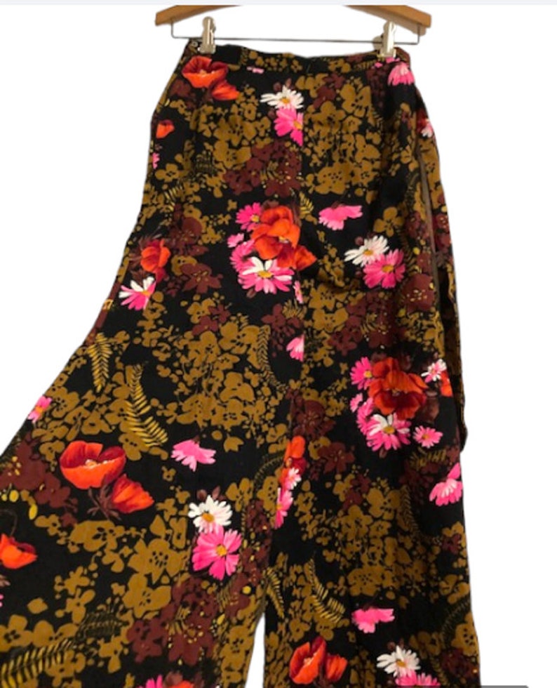 Rare Vintage FLORAL Bell Bottoms 1960's Flower Pattern Palazzo Pants XXS image 2