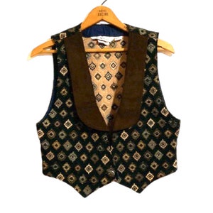 Vintage TAPESTRY Black & Brown Vest Cropped Southwestern Vest Medium image 1