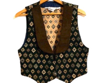 Vintage TAPESTRY Black & Brown Vest - Cropped Southwestern Vest  - Medium