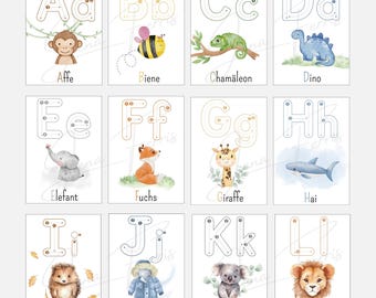 ABC Lernkarten Deutsch | Alphabet – Erstes Schreiben für Vorschule & Kindergarten | Buchstaben PDF Vorlage Digital Download