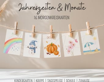 Monthly and seasonal cards for morning circles | Learning cards for daycare and kindergarten | Digital download (PDF, JPG)