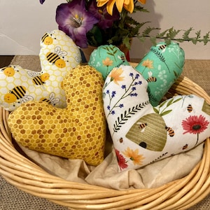 Heart fabric decor, tier tray decor, spring fabric, heart tier tray decor, heart mini pillows, fabric mini pillows, bees decor,