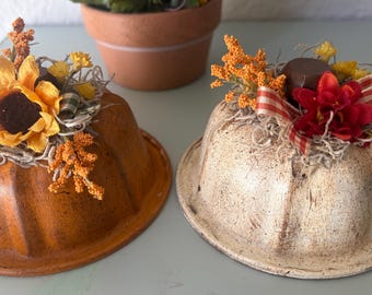 Hand Painted Mini Bundt Pans, Fall Tier Tray Decor, Pumpkin Sunflower Accents