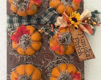 Fall Muffin Pan Decor, Primitive pumpkins, kitchen decorative, handmade fall