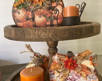 Handmade Decoupage Pumpkin, Fall Tier Tray Decor, Shelf Sitter